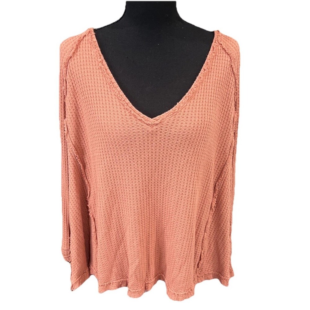 Free People Waffle Thermal Oversized Loose Top Tunic Blouse Women’s Size Small
